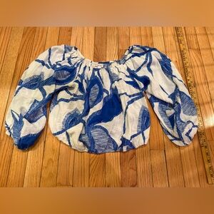 Nine West Blue White Abstract off shoulder Blouse Size M